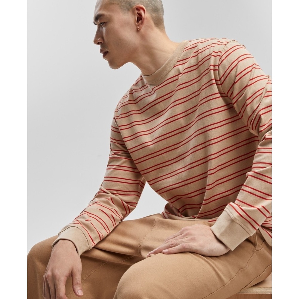 Mode of One Mens Long Sleeve Striped T-Shirt XXL Cinnamon Brulee 100194425MN NEW